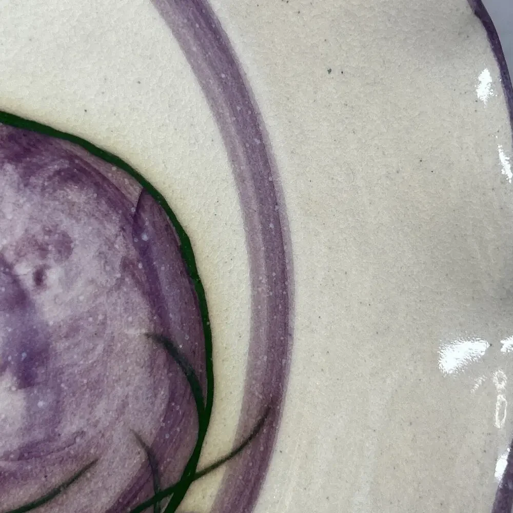 Art Pottery Pie Dish Purple Kitty Cat Ruffled Edge Signed Ceramic 10